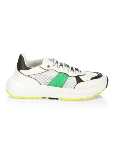 Shop Bottega Veneta 250 Speedster Stripe Leather & Mesh Sneakers In Bianco Apple Green