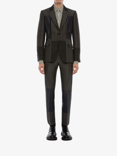 Shop Alexander Mcqueen Patchwork Pinstripe Jacket In Black/navy