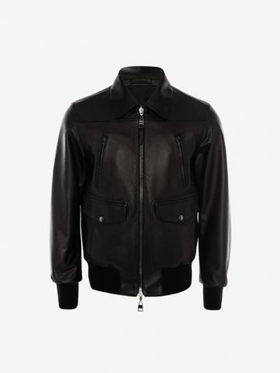 Shop Alexander Mcqueen Reversible Leather Bomber Jacket In Black