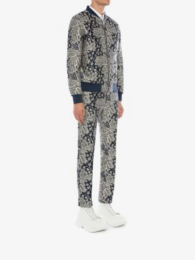 Shop Alexander Mcqueen Ivy Creeper Jacquard Bomber Jacket In Blue/ivory