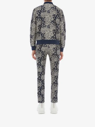 Shop Alexander Mcqueen Ivy Creeper Jacquard Bomber Jacket In Blue/ivory