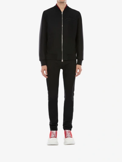 Shop Alexander Mcqueen Crystal Embroidered Wool Blouson In Black