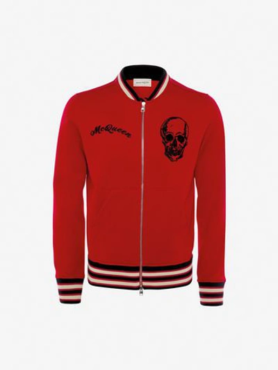 Shop Alexander Mcqueen Ivy Skull Embroidered Bomber Jacket In Red/orange