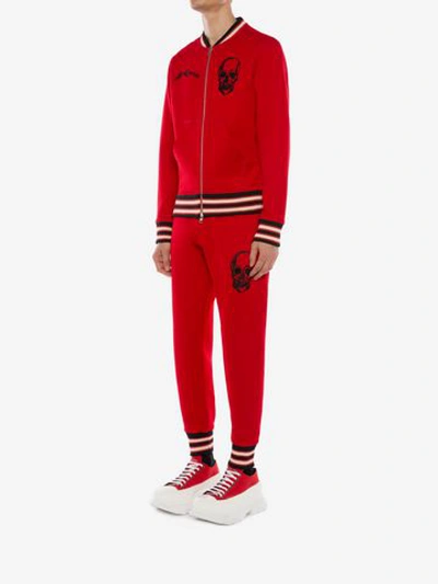 Shop Alexander Mcqueen Ivy Skull Embroidered Bomber Jacket In Red/orange