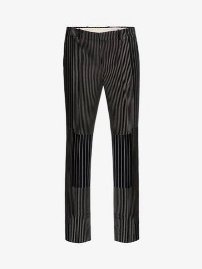 Shop Alexander Mcqueen Patchwork Pinstripe Pants In Black/navy