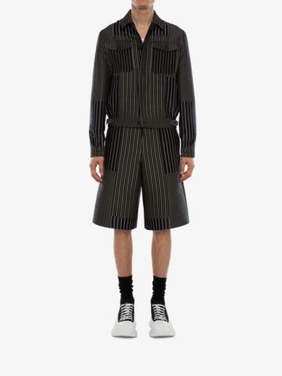 Shop Alexander Mcqueen Patchwork Pinstripe Shorts In Black/navy