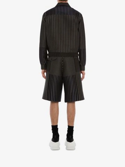 Shop Alexander Mcqueen Patchwork Pinstripe Shorts In Black/navy