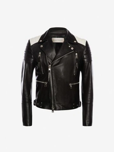 Shop Alexander Mcqueen Leather Biker Jacket In Black/off White