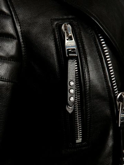 Shop Alexander Mcqueen Leather Biker Jacket In Black/off White