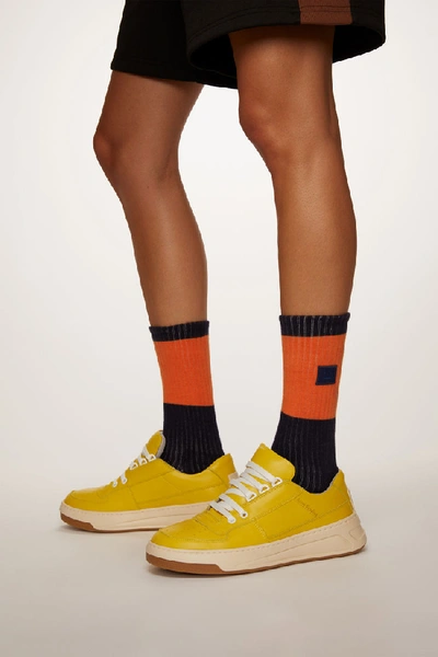 Shop Acne Studios Steffey Lace Up1 Yellow/white In Lace-up Sneakers