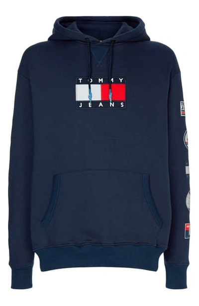 Shop Tommy Jeans Tjm Sport Tech Logo Hooded Sweatshirt In Navy Blazer