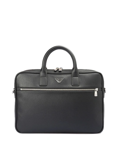 Shop Emporio Armani Black Faux Leather Briefcase