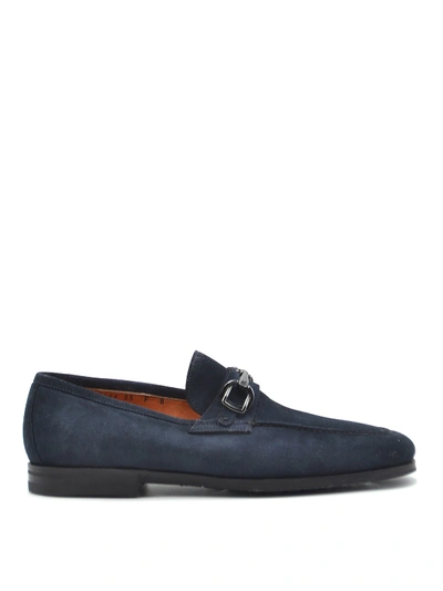 Shop Santoni Clamp Detail Suede Loafers In Blue