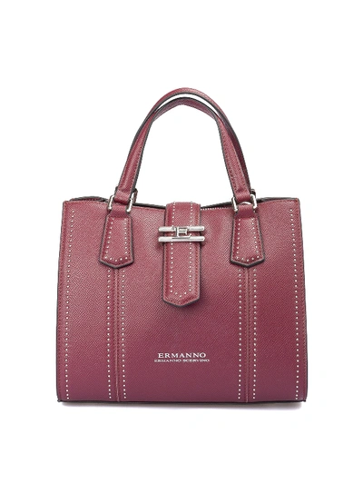 Shop Ermanno Scervino Grainy Faux Leather Bowling Bag In Burgundy