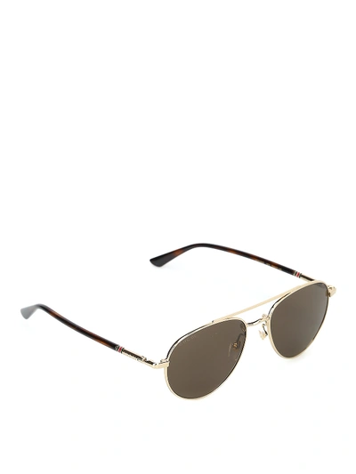 Shop Gucci Tortoise Tips Aviator Sunglasses In Brown