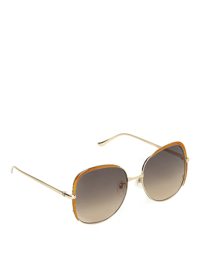 Shop Gucci Orange Insert Over Sunglasses In Gold