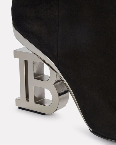 Shop Balmain Nelly Logo Heel Suede Boots In Black