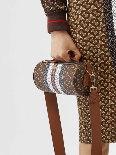 Shop Burberry The Monogram Stripe E-canvas And Leather Barrel Bag In Bridle Brown