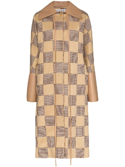 Shop Loewe Check Pattern Cocoon Style Coat In Neutrals