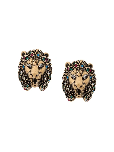 Shop Gucci Lion Clip-on Earrings In Gold