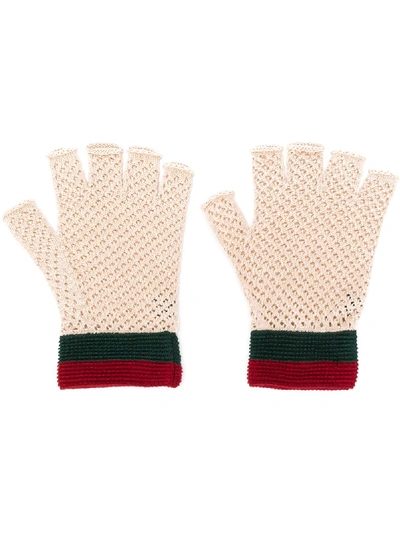 Shop Gucci Knitted Fingerless Gloves In Neutrals