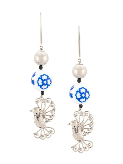 Shop Carolina Herrera Beaded Bird Earrings In White