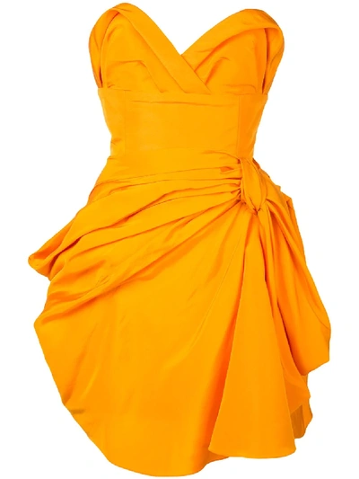 Shop Carolina Herrera Strapless Draped Dress In Orange