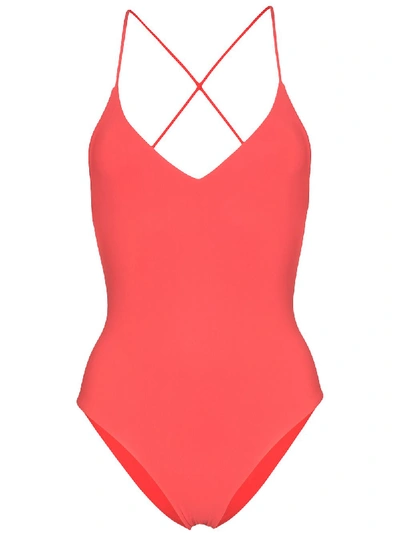Shop Anemone Criss-cross Strap Swimsuit In Red
