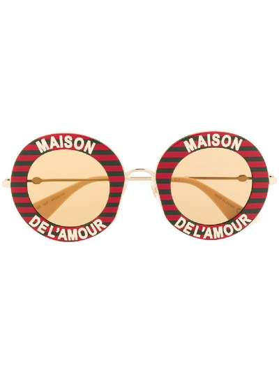 Shop Gucci Maison De L'amour Round Sunglasses In 红色