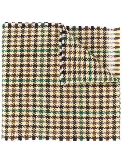Shop Gucci Checkered Fringed Scarf In Neutrals