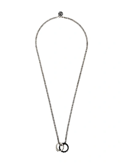 Shop Alexander Mcqueen Double Ring Necklace In Silver ,black
