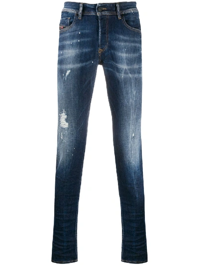 Shop Diesel Sleenker Mid-rise Skinny Jeans In Blue