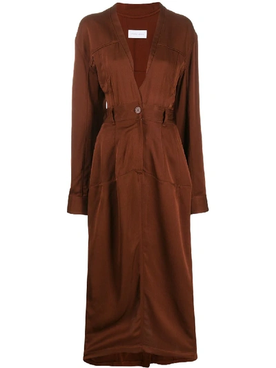 Shop Christian Wijnants Maxi V-neck Dress In Brown