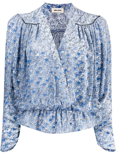 Shop Zadig & Voltaire Star Print Wrap-front Blouse In Blue