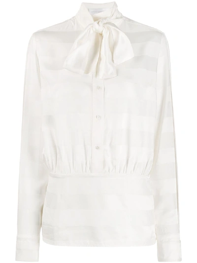 Shop Victoria Victoria Beckham Pussy-bow Striped Shirt In White