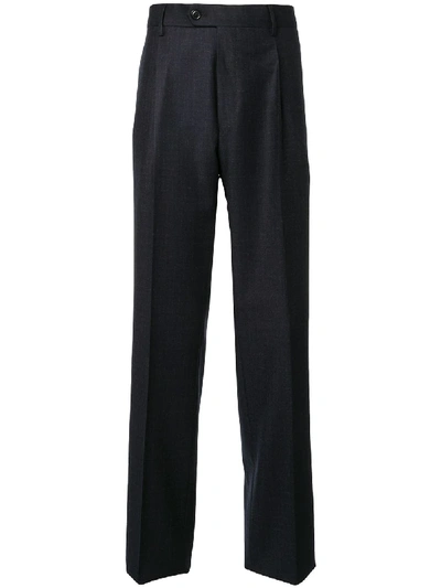 Shop Gieves & Hawkes Pleated Straight Leg Trousers In Blue