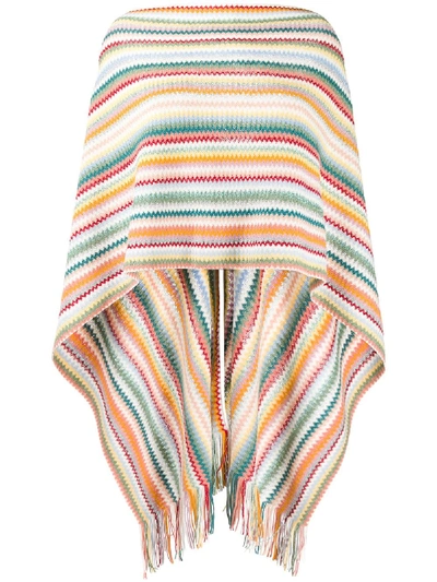 Shop Missoni Fringed Knitted Poncho In White