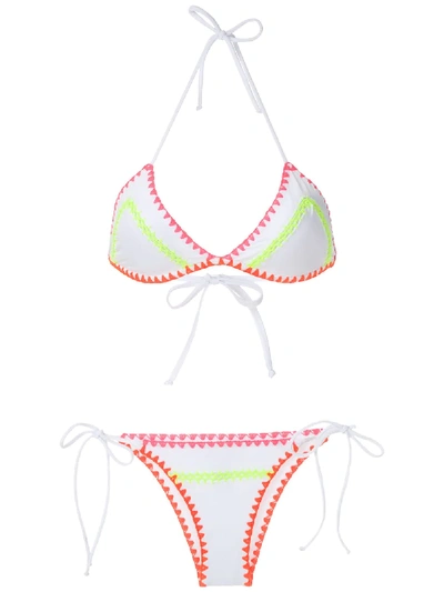 Shop Brigitte Crochet Neon Trim Bikini Set In White