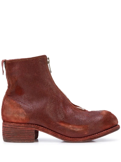 Shop Guidi Distressed Ankle Boots In Red