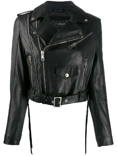 Shop Manokhi Cropped Biker Jacket In Black