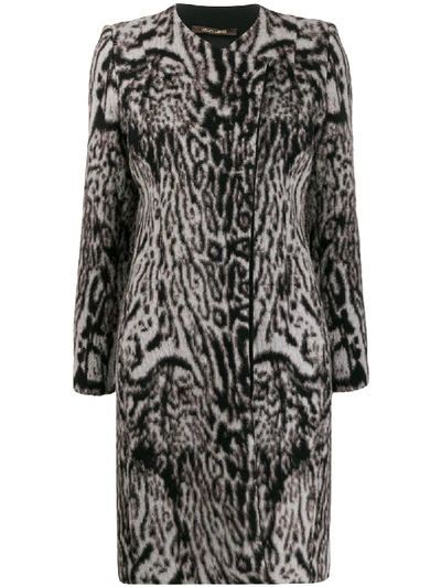 Shop Roberto Cavalli Leopard Print Knit Overcoat In Brown