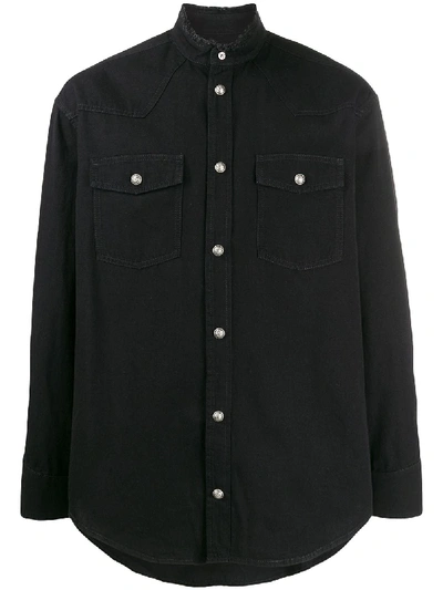 Shop Balmain Logo Print Denim Shirt In Black