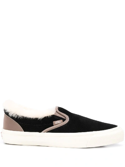 Vans Shearling Trim Black Classic Slip-on Sneakers In Black