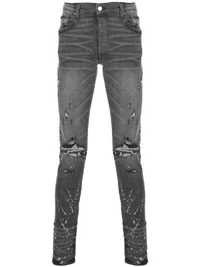 Shop Amiri Distressed Skinny Jeans In Grey