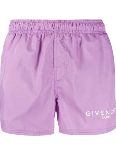 Shop Givenchy Brand Logo Swim Shorts In 紫色