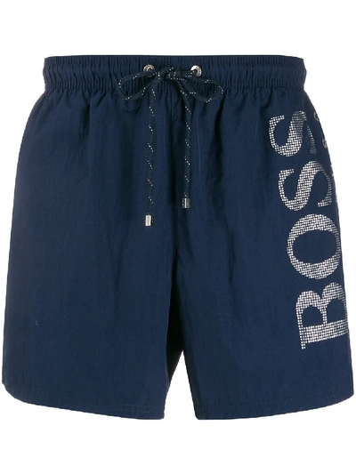 Shop Hugo Boss Printed Logo Swim Shorts In Blue