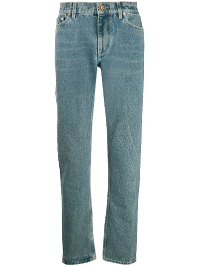 Shop Burberry Straight Stonewashed Distressed Jeans In 蓝色