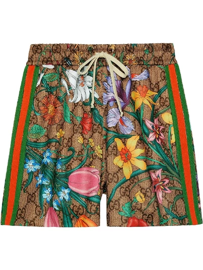 Shop Gucci Gg Flora Print Shorts In Green