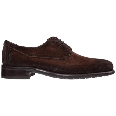 Shop Santoni Men's Classic Suede Lace Up Laced Formal Shoes Derby In Brown