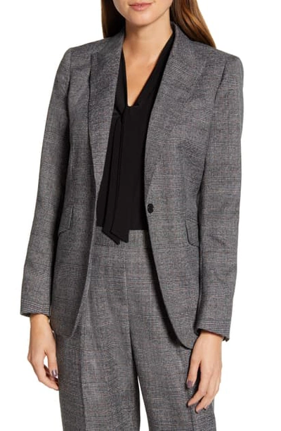 Shop Anne Klein Plaid One-button Blazer In Anne Black Combo